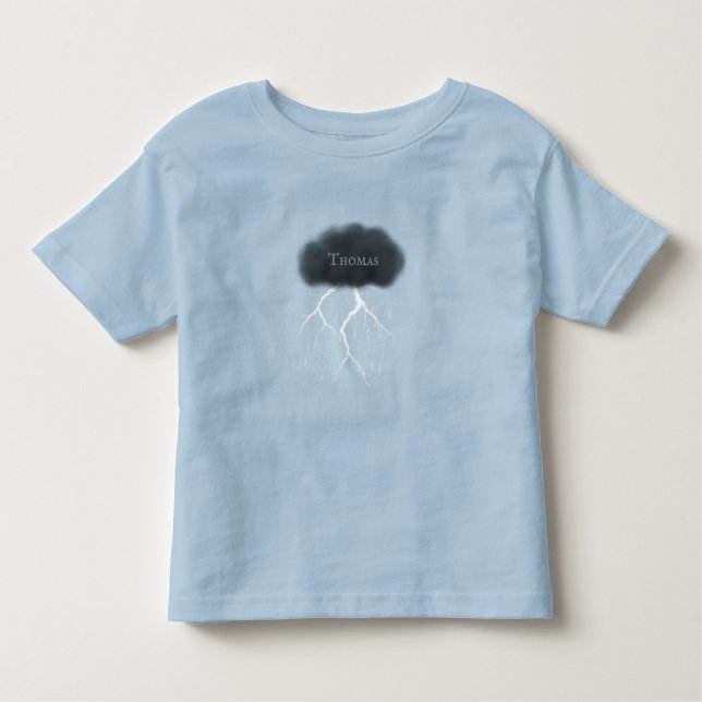 Rainy Day Thunder Cloud med Baby Namn Blue T Shirt (Framsida)