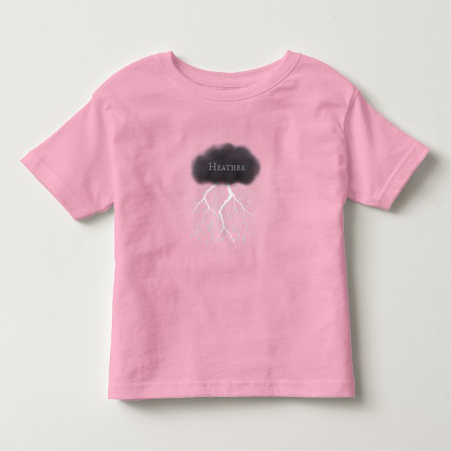 Rainy Day Thunder Cloud med Baby Namn Rosa T Shirt (Framsida)