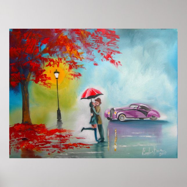 RAINY DAY UMBRELLA KISSING COUPLE POSTER (Framsidan)