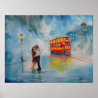 RAINY DAY UMBRELLA RED TRAM-kyssande par
