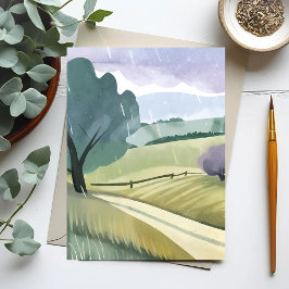 Rainy Day | Vattenfärg Backe liggande Vykort