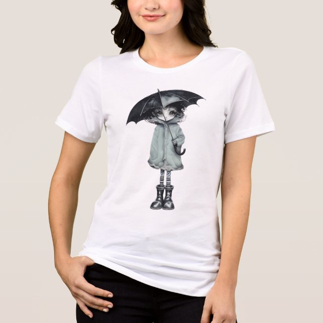 Rainy Day Vibes Tee - Minimalist Umbrella Girl Art (Framsida)
