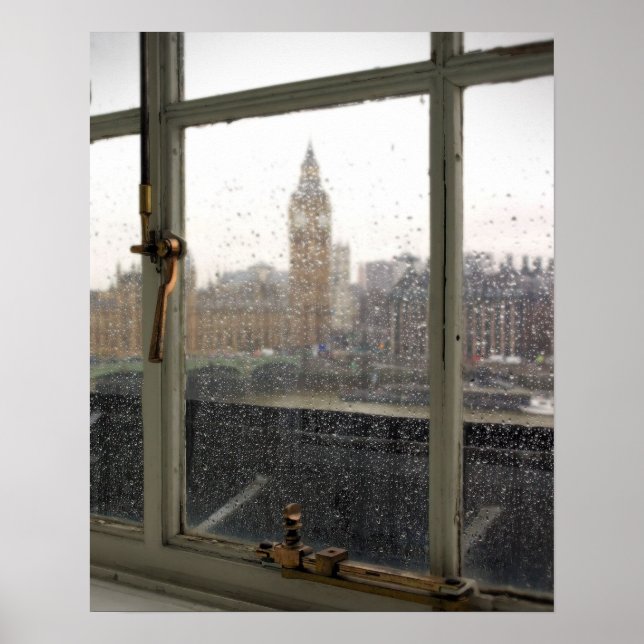 Rainy Day View on Big Ben - London Poster (Framsidan)