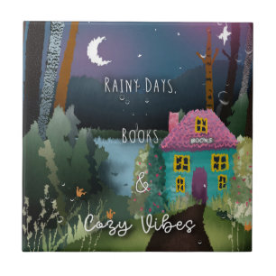 Rainy Days, Bokar & Mysigt Vibes Handmålad design Kakelplatta