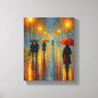 Rainy Evening Street Ljus - Romantic City Canvastryck
