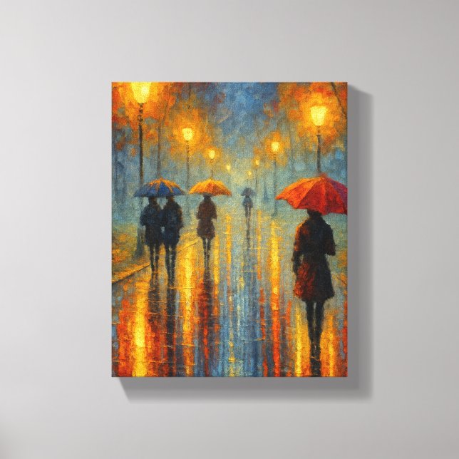 Rainy Evening Street Ljus - Romantic City Canvastryck (Framsida)