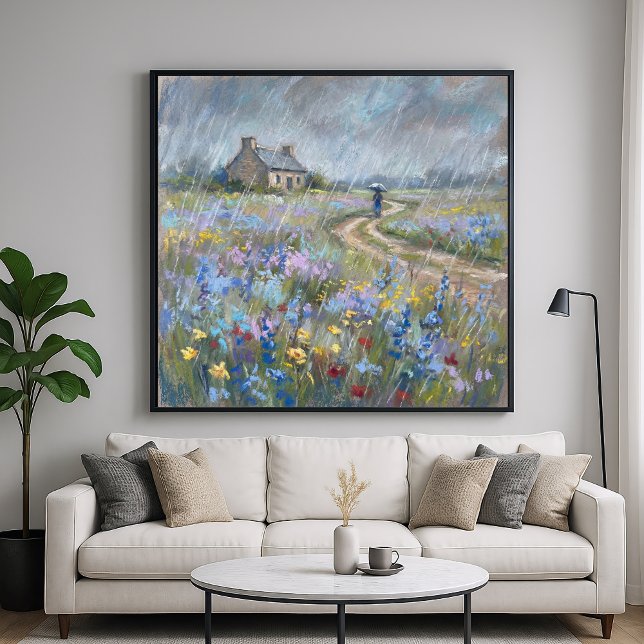 Rainy Garden Stroll - Pastel Painting Style Art Poster (Skapare uppladdad)