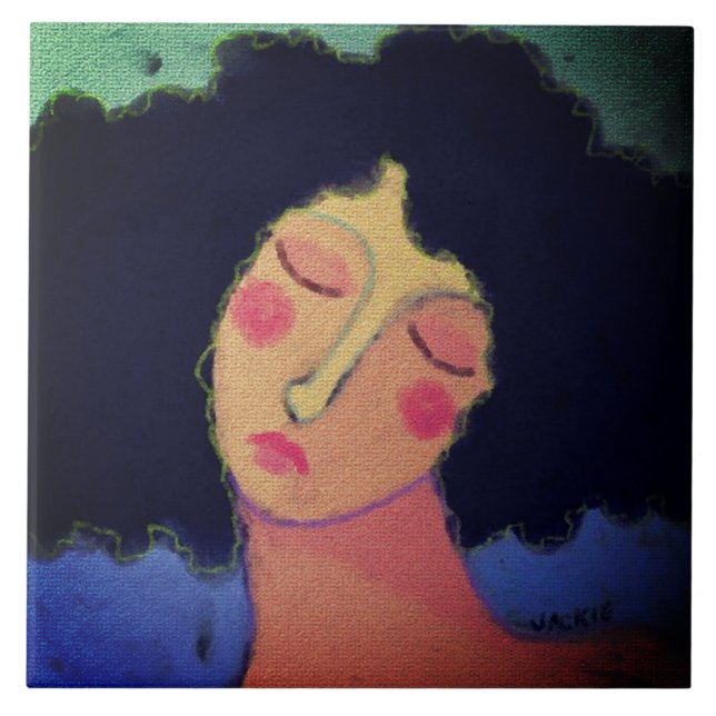 Rainy Hair Days Abstrakt Porträtt i en kvinna Kakelplatta (Framsidan)