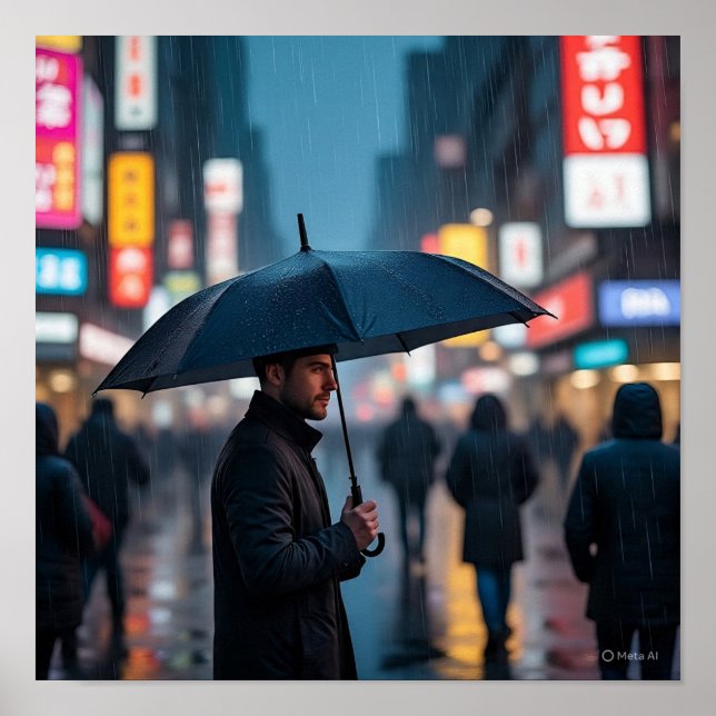 Rainy Night in City - Urban Solitude Poster (Framsidan)