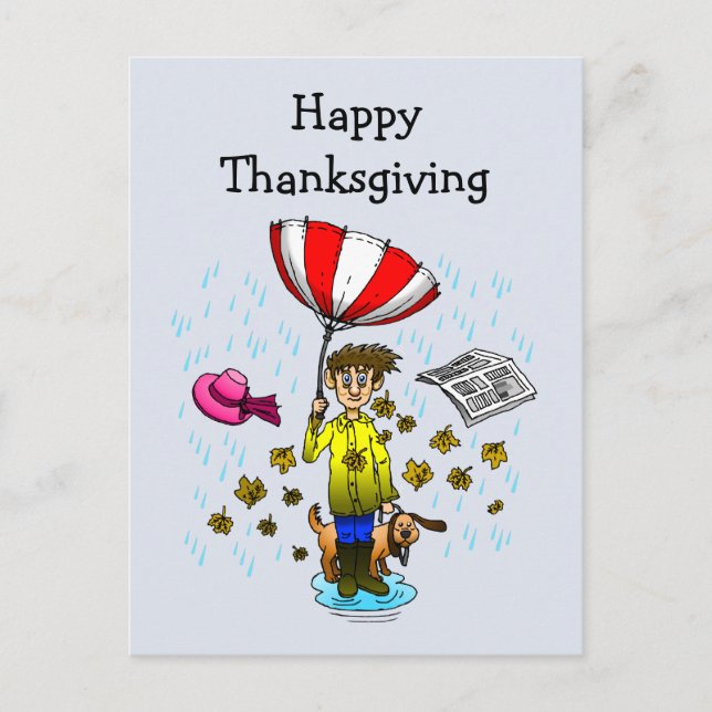 Rainy och Windy Day. vykort för happy thanksgiving (Framsida)