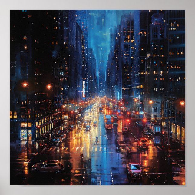Rainy Rhapsody: Reflection of City Ljus Poster (Framsidan)