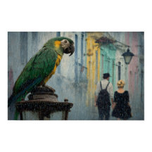 Rainy Romance with Parrot – Parrot on Lamp in Rain