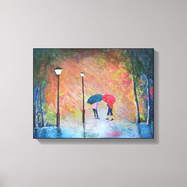 Rainy School Day in Korea Children Umbrella Canvastryck (Framsida)