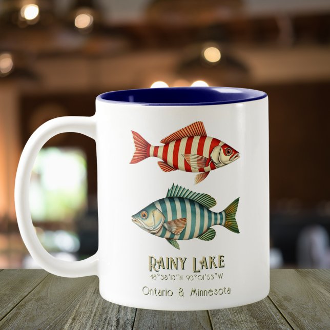 Rainy Sjö Minnesota Ontario nautisk fisk Två-Tonad Mugg (Skapare uppladdad)