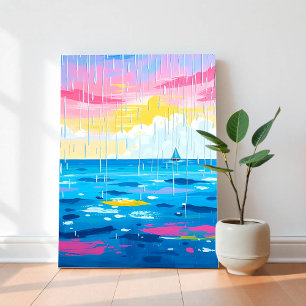 Rainy Sjölandskap Wall Art - minimal havsutskrift Canvastryck