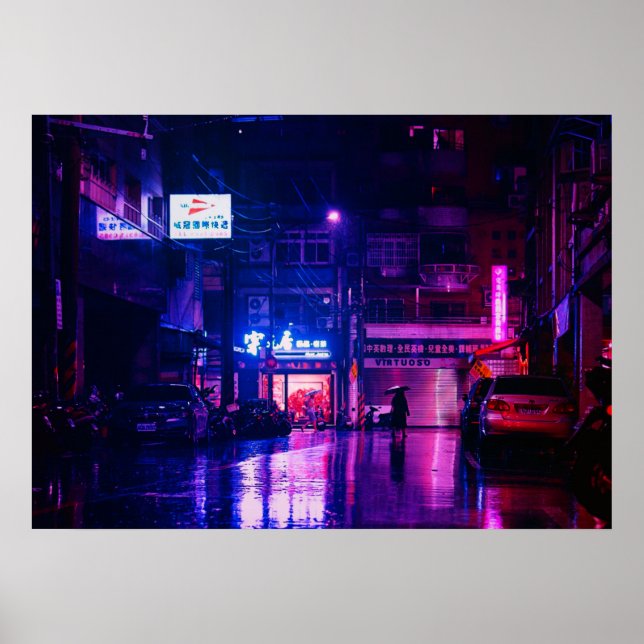 Rainy Streets på natten i Tokyo, Japan Poster (Framsidan)