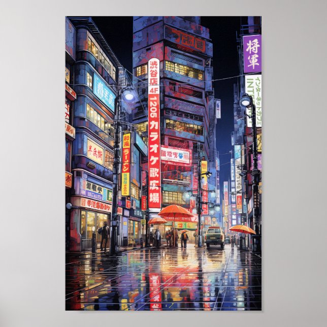 Rainy Tokyo Night Street Poster (Framsidan)