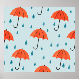 Rainy Umbrellas: Vattenfärgsdroppar hösten Poster
