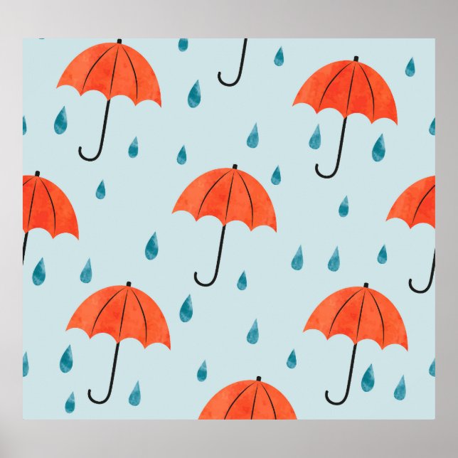 Rainy Umbrellas: Vattenfärgsdroppar hösten Poster (Framsidan)
