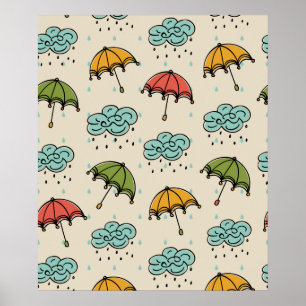 Rainy Vatten och Umbrellas Poster