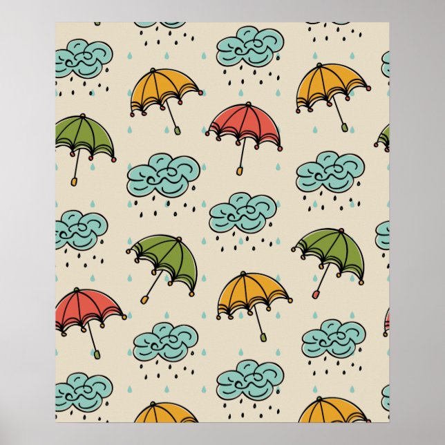 Rainy Vatten och Umbrellas Poster (Framsidan)