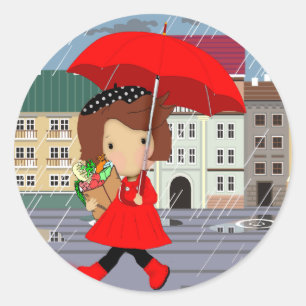RainyDayGirl_kat Runt Klistermärke