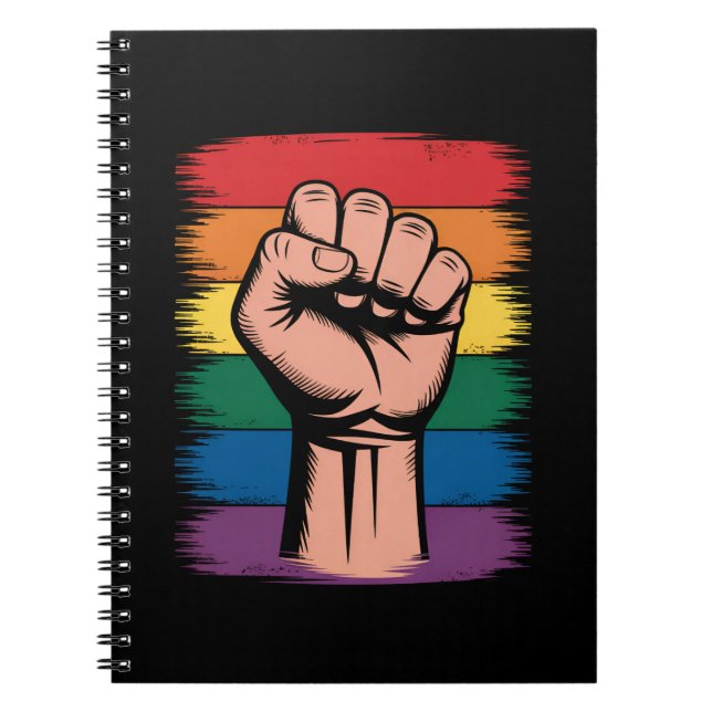 Raised Fist Pride Regnbåge HBTQ Stöd Rättigheter Anteckningsbok (Framsidan)