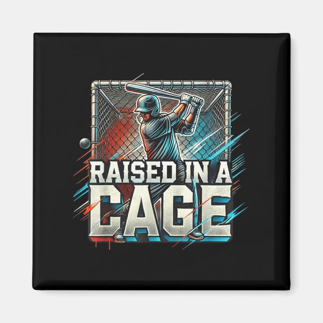 Raised In A Cage Baseball Training, Batting Cage D Magnet (Framsidan)