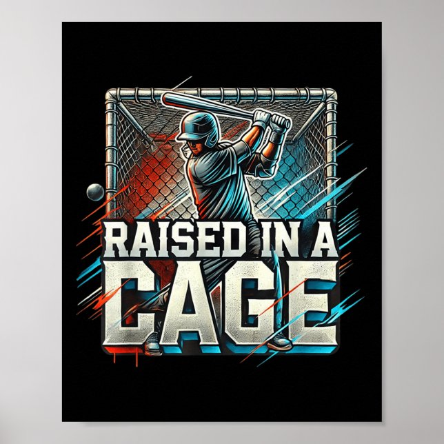 Raised In A Cage Baseball Training, Batting Cage D Poster (Framsidan)