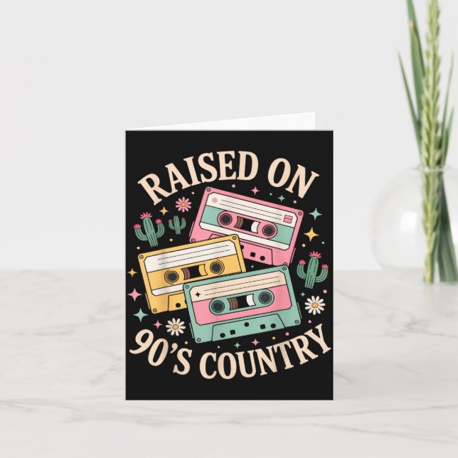 Raised On 90's Country Music Retro Cette Design  Kort (Framsida)