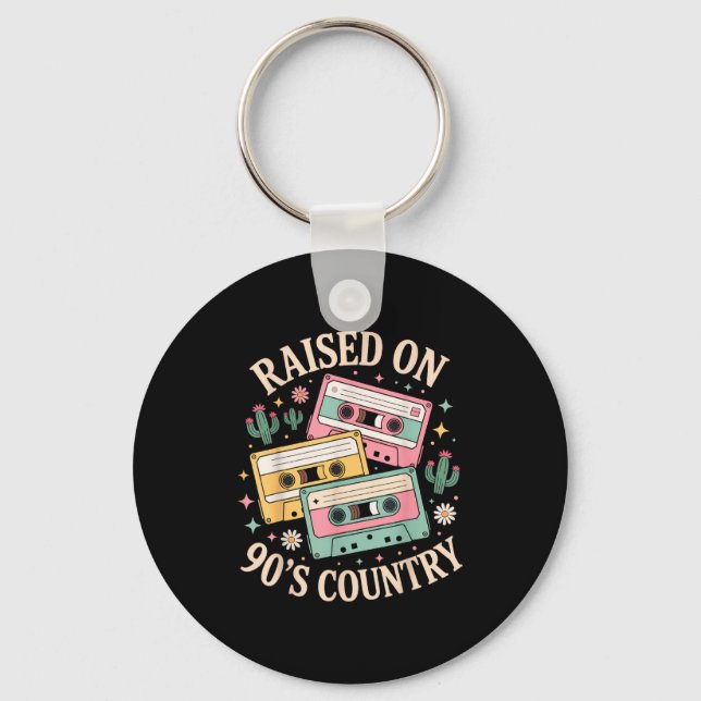 Raised On 90's Country Music Retro Cette Design  Nyckelring (Framsida)