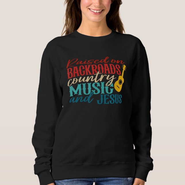 Raised On Backroadst Country Music And Jesus Retro T Shirt (Framsida)