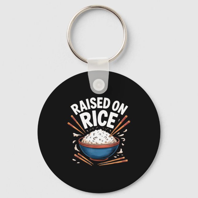 Raised On Rice Food Lover Bowl Design For Fun Casu Nyckelring (Framsida)