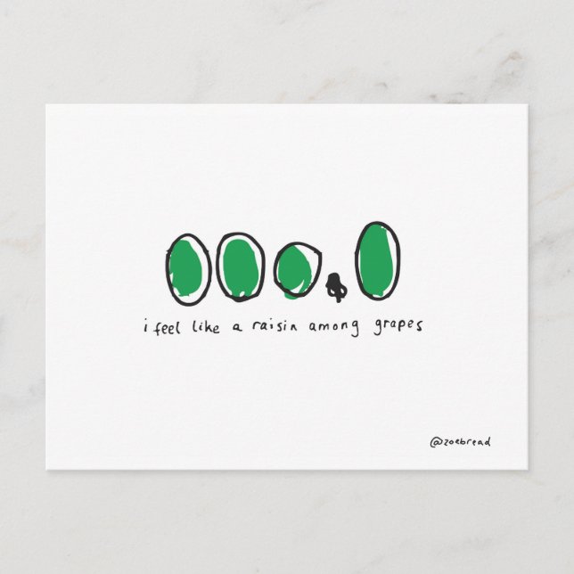 Raisin bland druvor, vykort (Framsida)