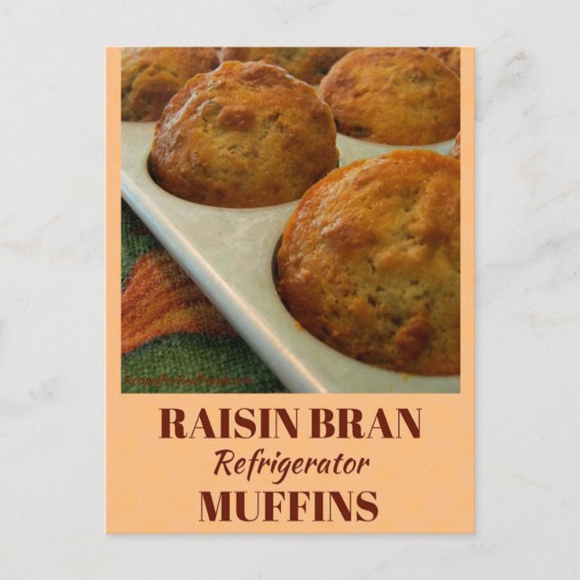 Raisin Bran Refrigerator Muffins Rececipe Card Vykort (Framsida)