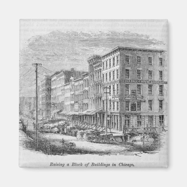 Raising a Block of byggnad in Chicago Magnet (Framsidan)