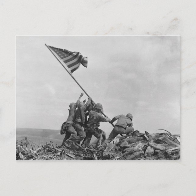 Raising American flagga on Iwo Jima (1945) Vykort (Framsida)