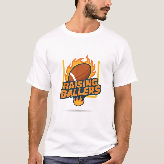 Raising Ballers Fiery Football  T Shirt (Framsida)