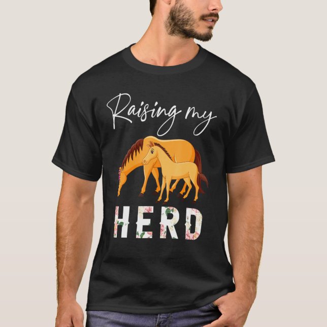Raising My Herd Blommigt Horse Mors dag Far T Shirt (Framsida)