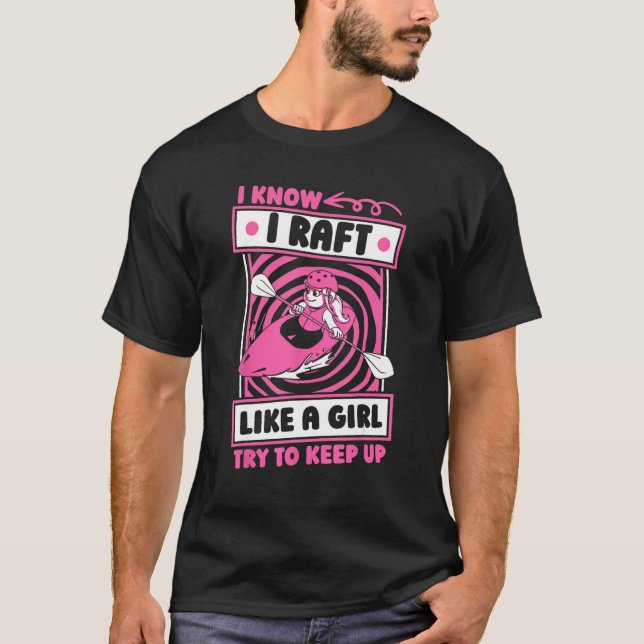 Raiting Girl Boating White Vatten Rafter T Shirt (Framsida)