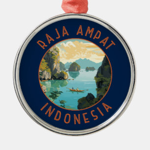 Raja Ampat Indonesia Boat Retro Distress Circle Julgransprydnad Metall