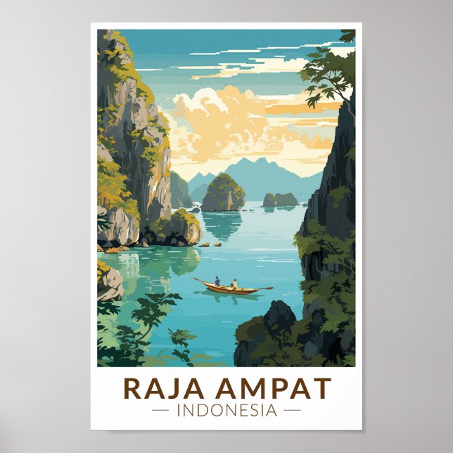 Raja Ampat Indonesia Boat Travel Art Vintage Poster (Framsidan)