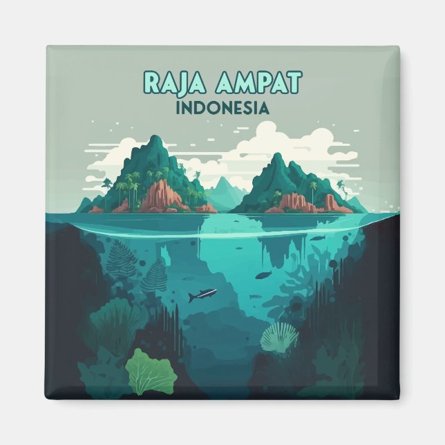 Raja Ampat Indonesia Underwater Scuba Retro Magnet (Framsidan)