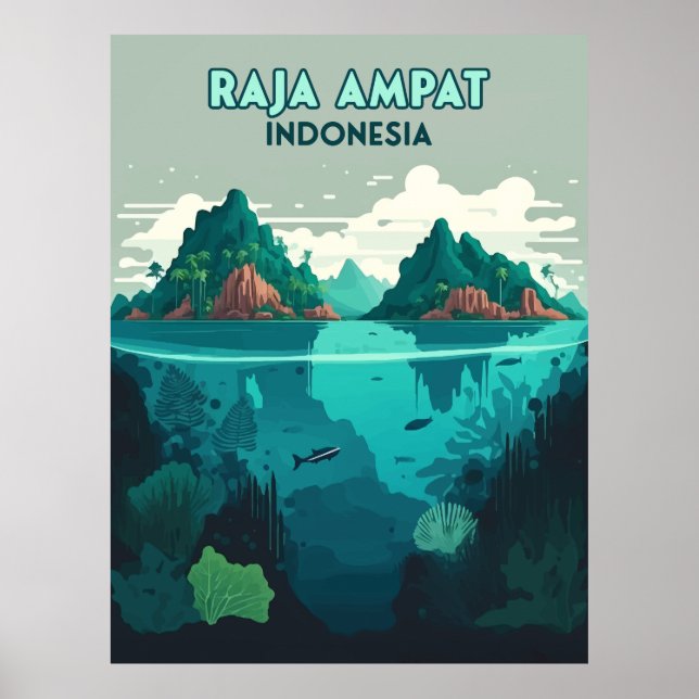Raja Ampat Indonesia Underwater Scuba Retro Poster (Framsidan)