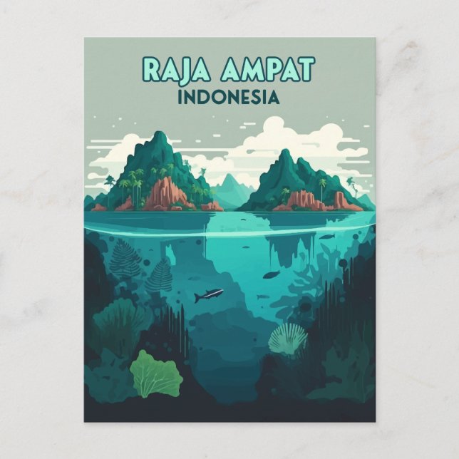 Raja Ampat Indonesien Undervattensdykning Retro Vykort (Framsida)