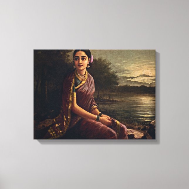 Raja Ravi Varma - Radha i månljuset Canvastryck (Framsida)
