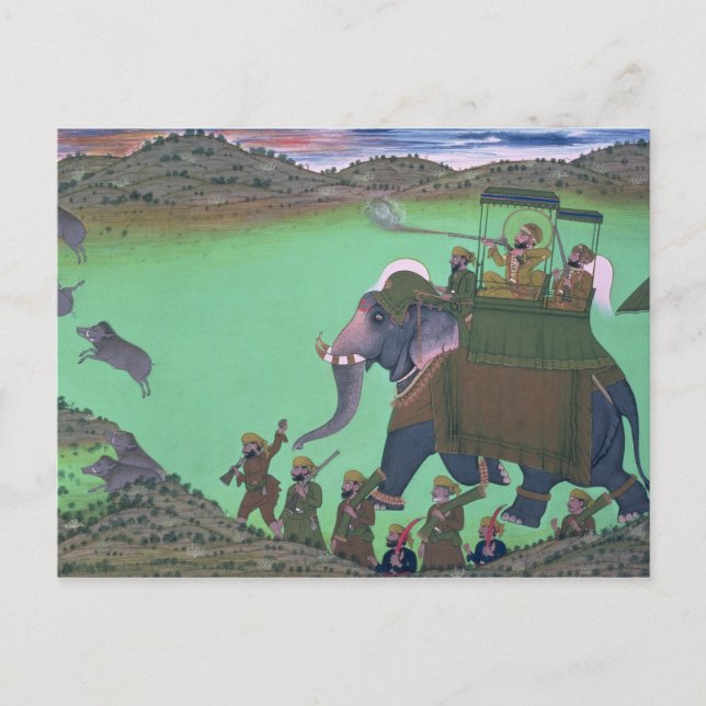 Raja Sarup Singh of Udaipur, på en boarjakt Vykort (Framsida)