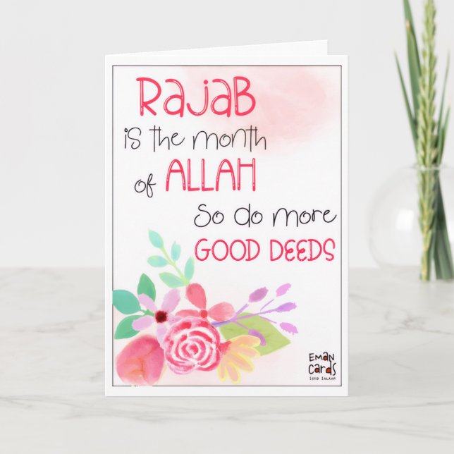 Rajab - Helig Månad Blessingar -Blommig Design Kort (Framsida)