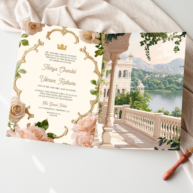 Rajasthan Royal Lake Palace Indisk Bröllops QR-kod Inbjudan (Skapare uppladdad)