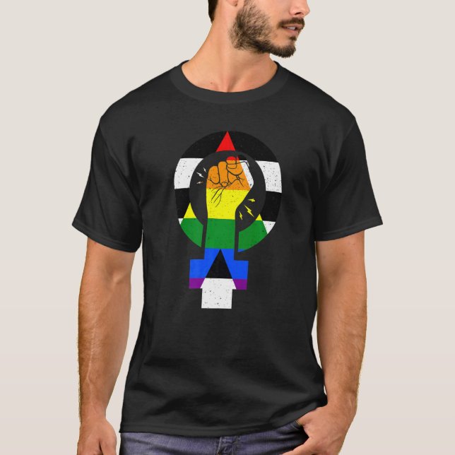 Rak Ally-Pride Feminist Flagga T Shirt (Framsida)